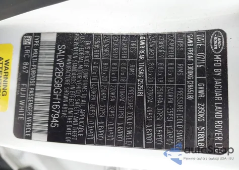 2016 Land Rover Range Rover Evoque Se/Se Premium z USA, uszkodzony, nr VIN SALVP2BG8GH167945